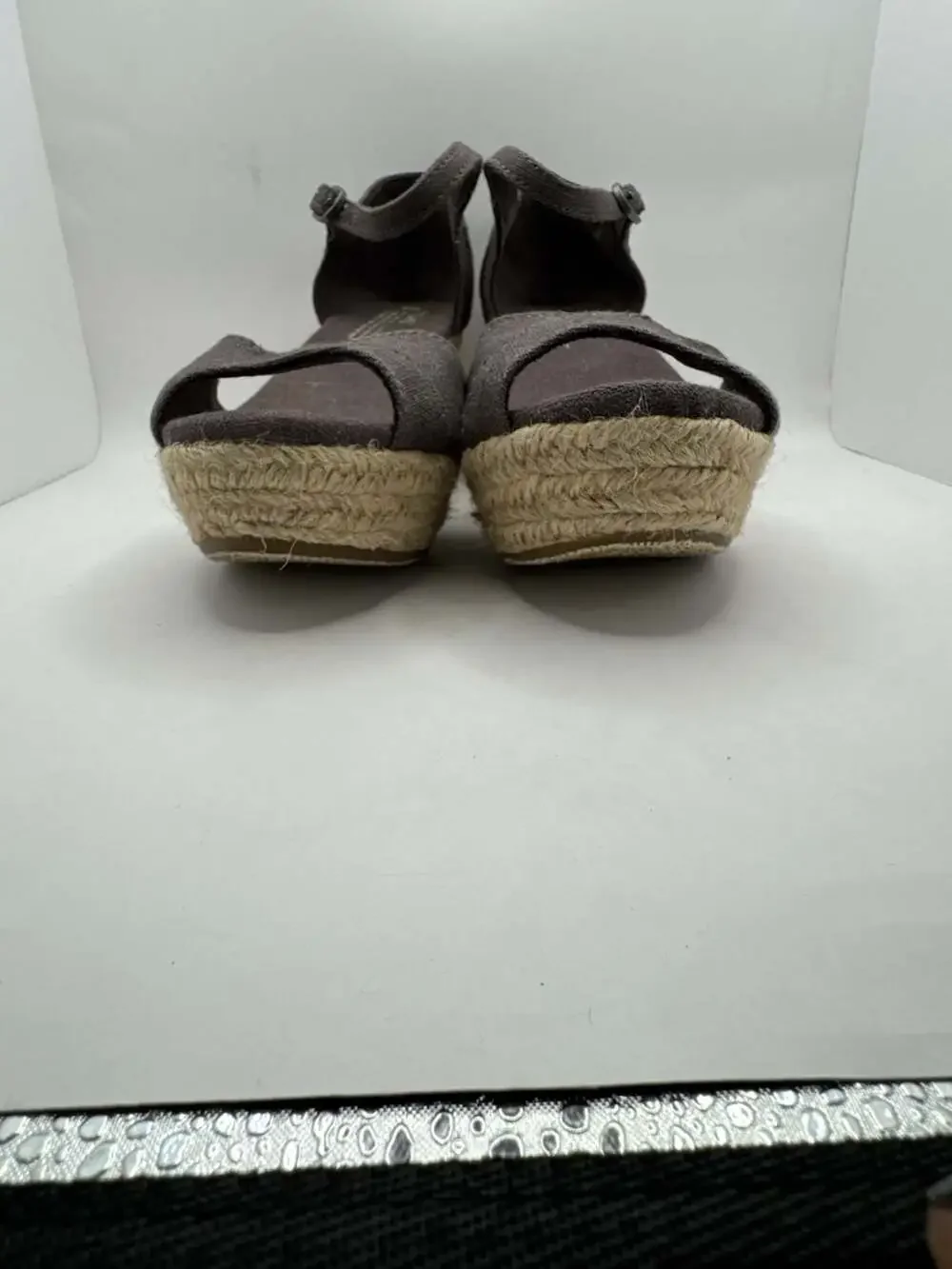 NWOTB TOMS Linen Platform Sandal Espadrille Wedges Blue Size 8W